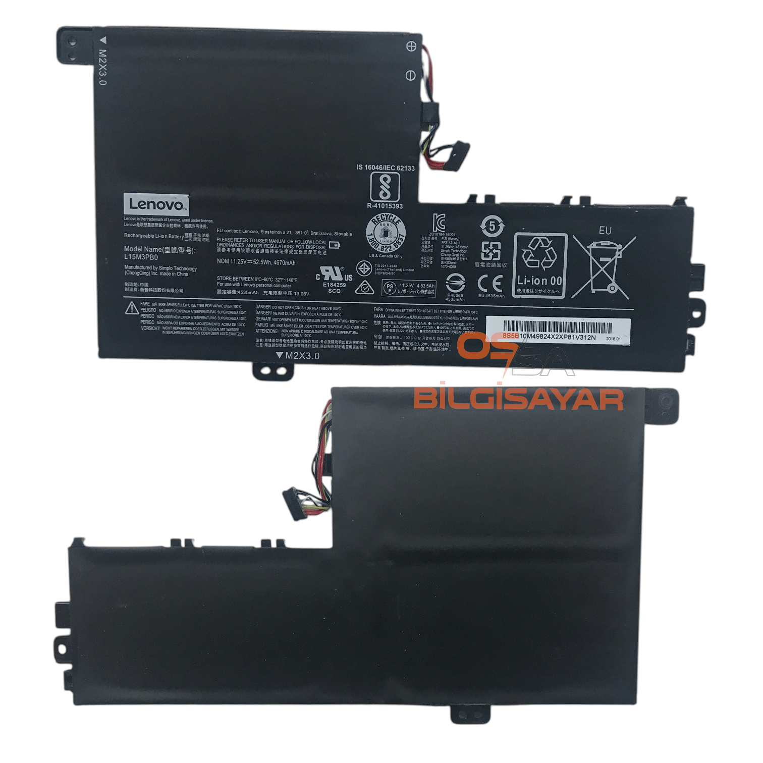 Lenovo Yoga 520-14IKB Batarya L15M3PB0 3ICP6/54/90