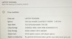 Faturalı Garantili Asus TUF FX507VI-LP141W /İ7-13620H/RTX 4070(8)/1TB M2/32GB DDR5 4800MHz/FHD 144Hz/Garanti Bitiş Tarihi- 2026/10/15