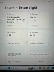 Lenovo ThinkPad T14 Gen 2 i7 1165G7 32 Ram 1 TB SSD GeForce MX450