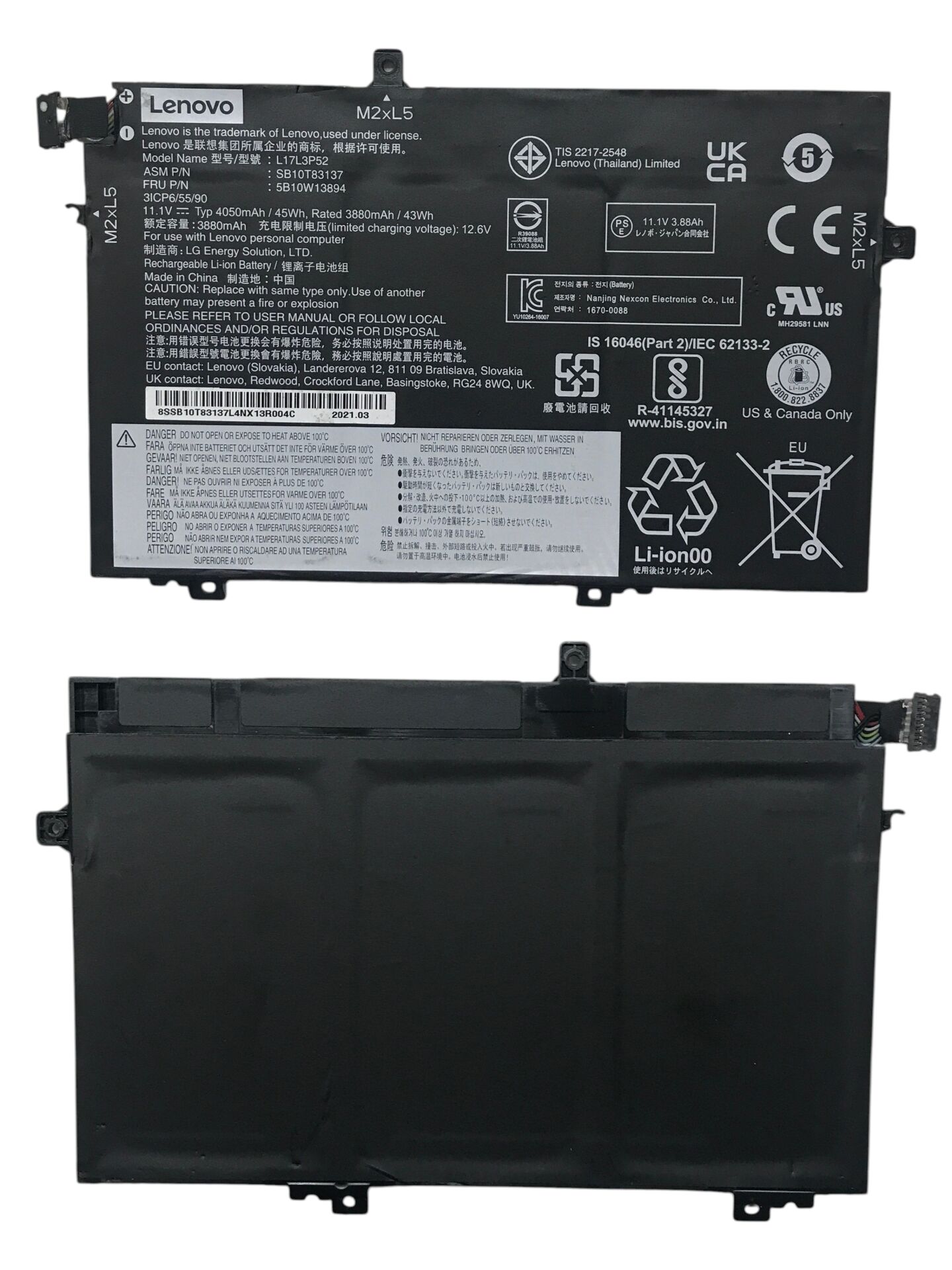 Lenovo ThinkPad L15 Gen 1 Batarya L17L3P52 3ICP6/55/80