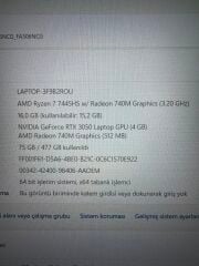 Kutulu Garantili Asus Tuf R7 7445HS 16 RAM 512 SSD RTX 3050 4 GB