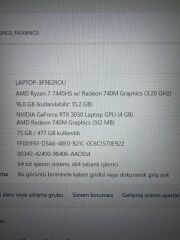 Kutulu Garantili Asus Tuf R7 7445HS 16 RAM 512 SSD RTX 3050 4 GB