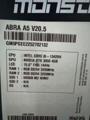 Sıfır Monster i5-13420H 16 RAM 512 SSD RTX 3050 4 GB 144Hz