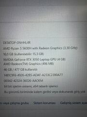 Hp Victus Ryzen 5 5600H 16 RAM 512 SSD RTX 3050 4 GB E.kart