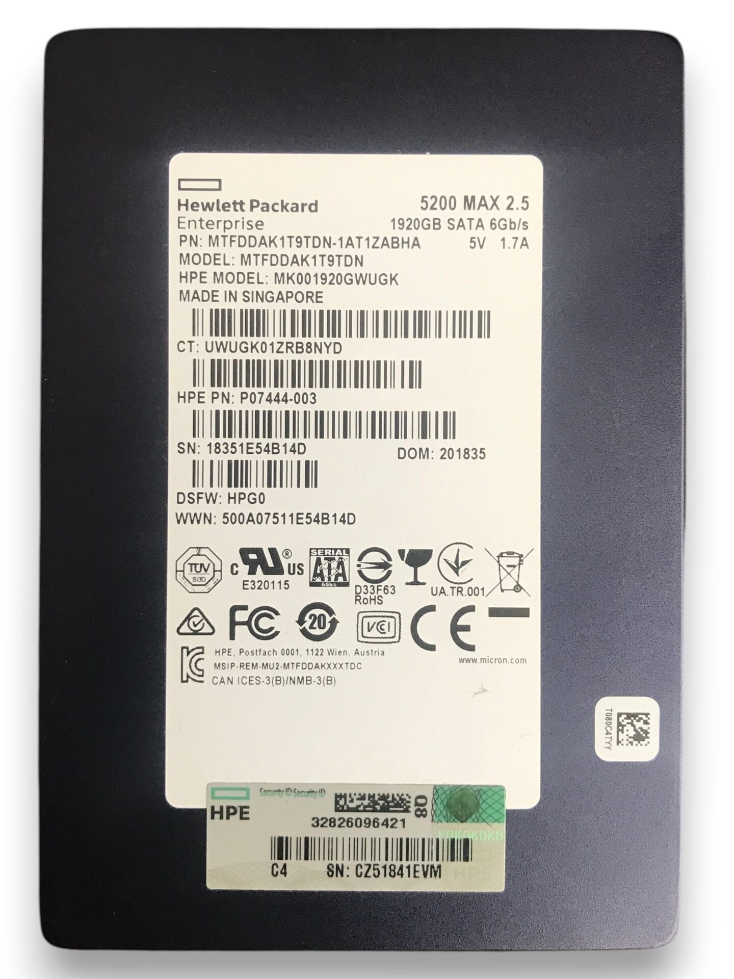 HPE by Micron 5200 MAX 1.92TB 2.5'' SERVER SSD MTFDDAK1T9TGA
