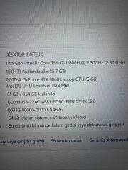 Msi Katana GF66 İ7-11800H 16 RAM 1 TB SSD RTX 3060 6 GB E.kart