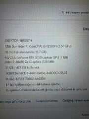 Hp Vıctus i5-12500H 16 RAM 512 SSD RTX 3050 4 GB