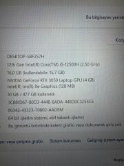 Hp Vıctus i5-12500H 16 RAM 512 SSD RTX 3050 4 GB